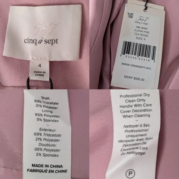Cinq a Sept Dive Studded Crepe Pink Silver Single Button Blazer Jacket 4 NWT - Picture 6 of 10